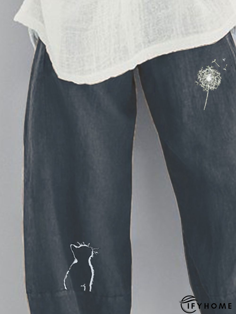 Casual Vintage Cotton-Blend Animal Pants | IFYHOME