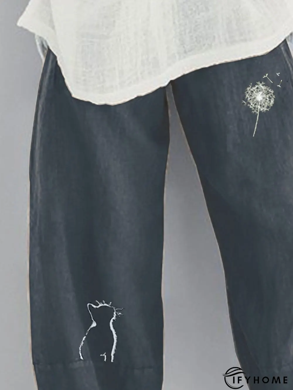 Casual Vintage Cotton-Blend Animal Pants | IFYHOME