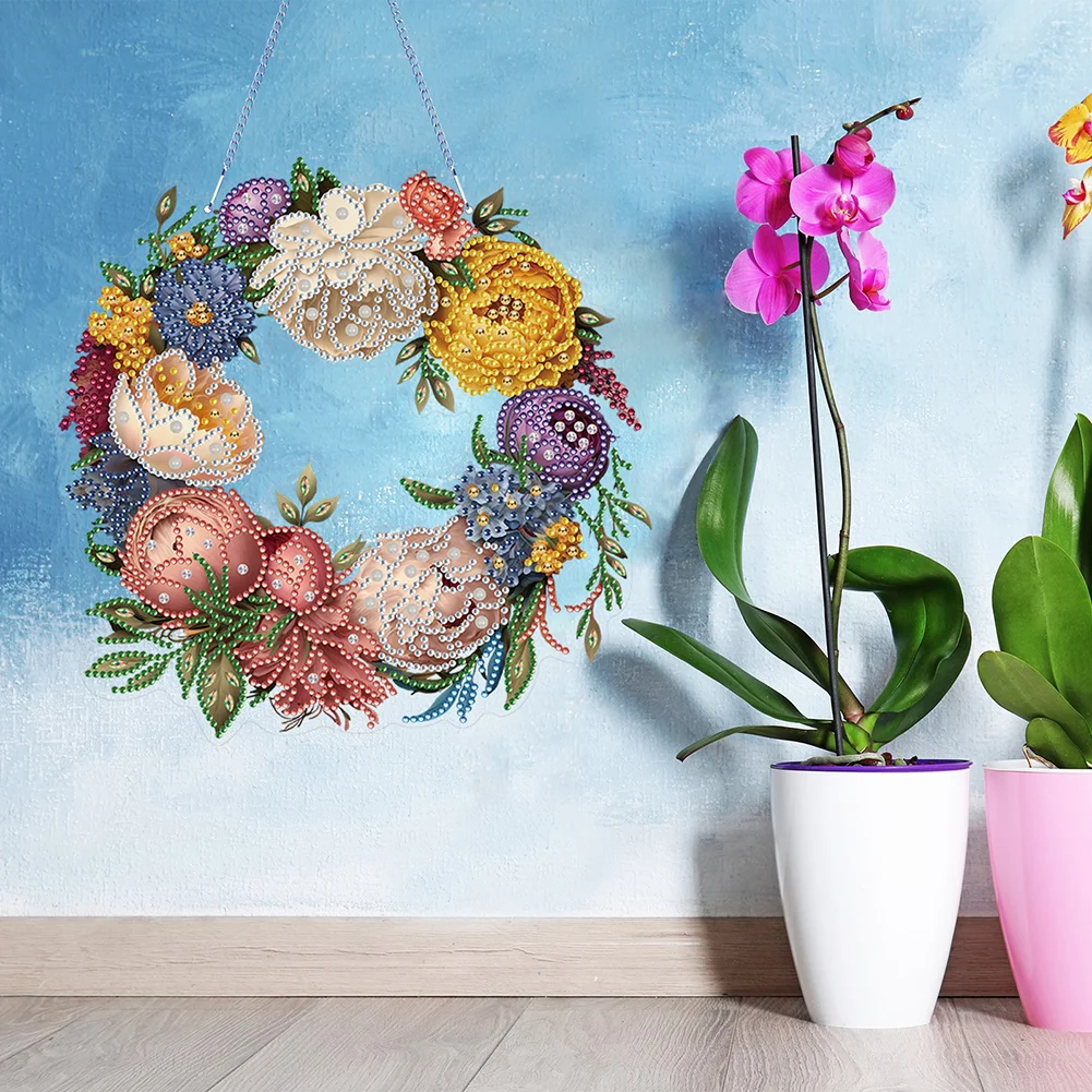 DIY Flower Wreath Acrylic Special Shaped Diamond Painting Wall Decor Wreath