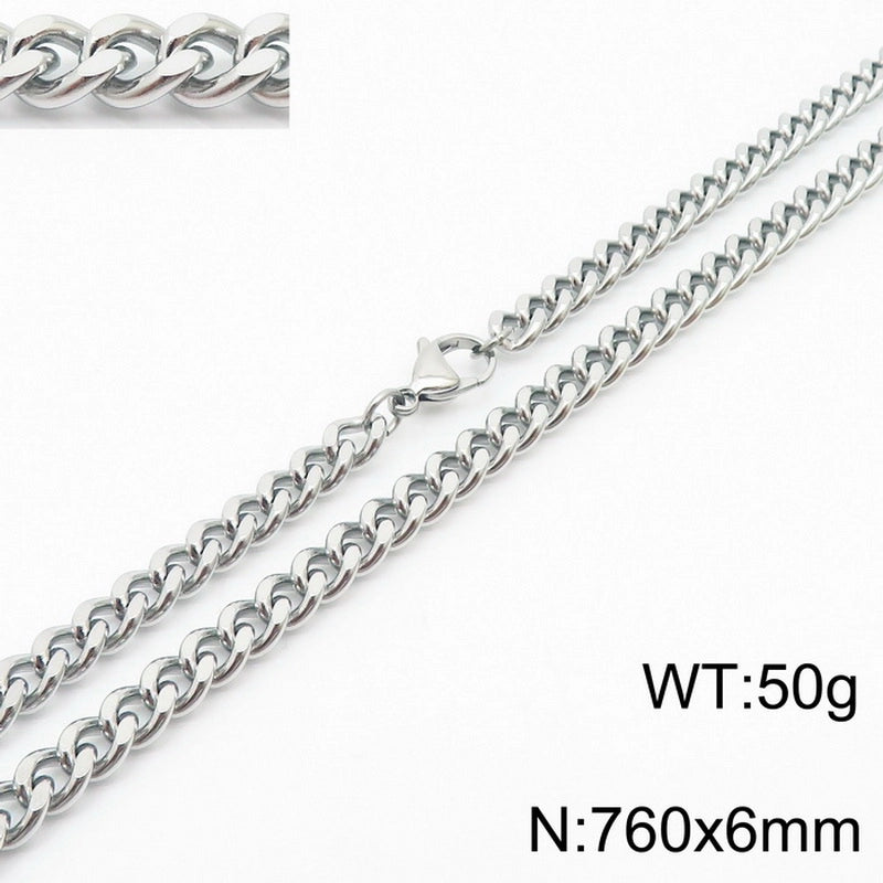 Fashion Simple Bracelet Stainless Steel Six-Sided Grinding Chain Choker Necklace