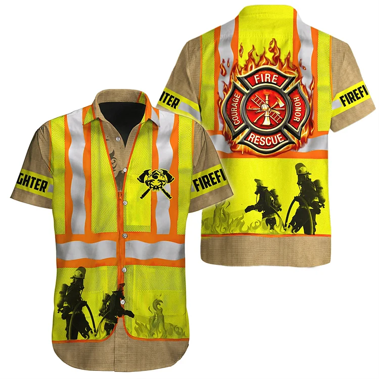 Ntblockchain Firefighter Uniform Cosplay 3D Printed Shirts For Men Clothes Hero Profession Graphic Blouses Casual Short Sleeve Veteran Tops