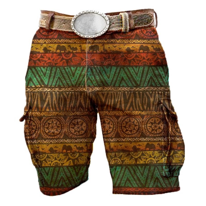 Men's Outdoor Multi Pocket Distressed Aztec Print Tactical Shorts-Compassnice®
