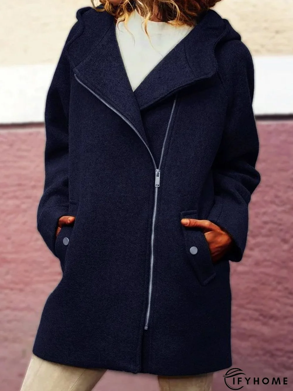 Hooded Asymmetrical Zipper Jacket Coat Overcoat | IFYHOME