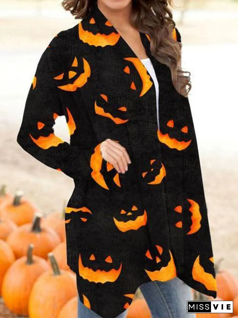 Halloween Pumpkin Face Print Cardigan