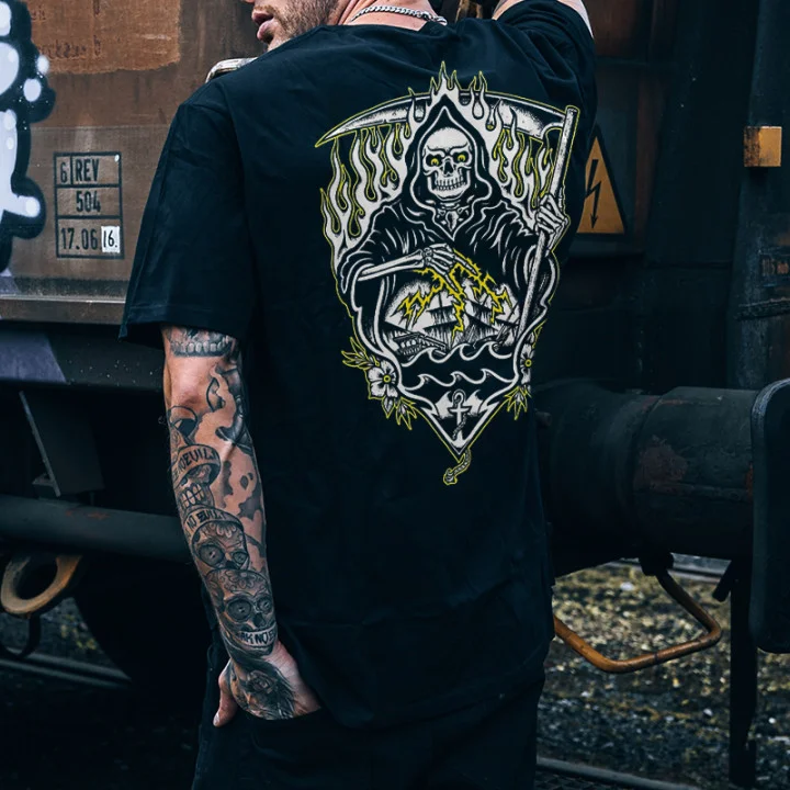UPRANDY Cool Death Printed Casual Men's T-shirt -  UPRANDY