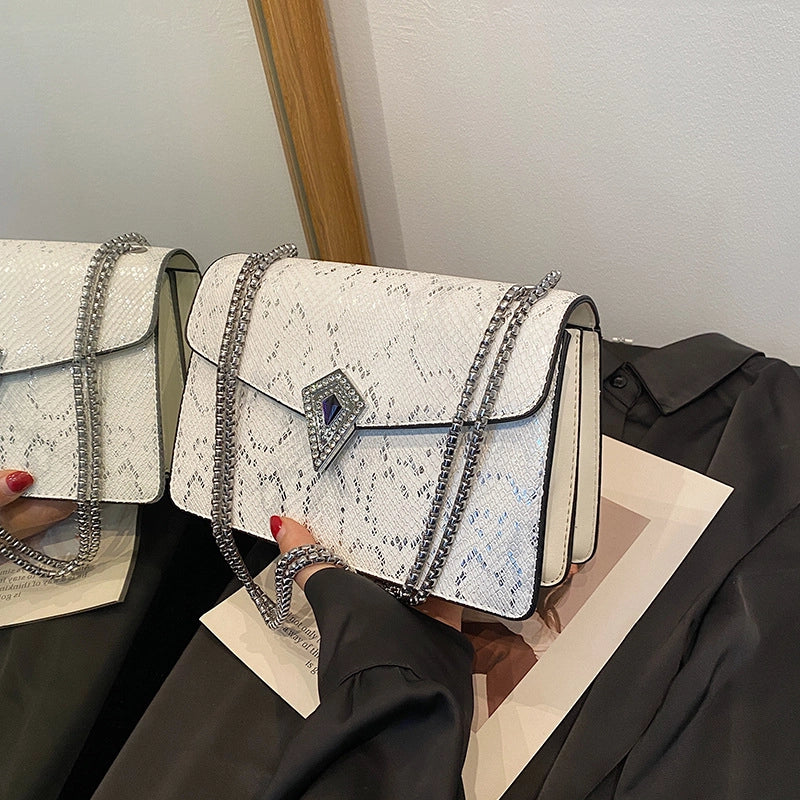 Women’s Small Pu Leather Snakeskin Elegant Square Magnetic Buckle Crossbody Bag