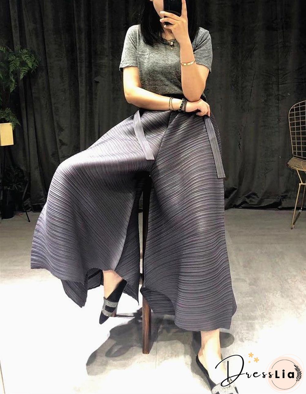 Pleated women harem pants plus size high waist pleated wide leg flare pants Girdle of waist aesthetic harajuku pants