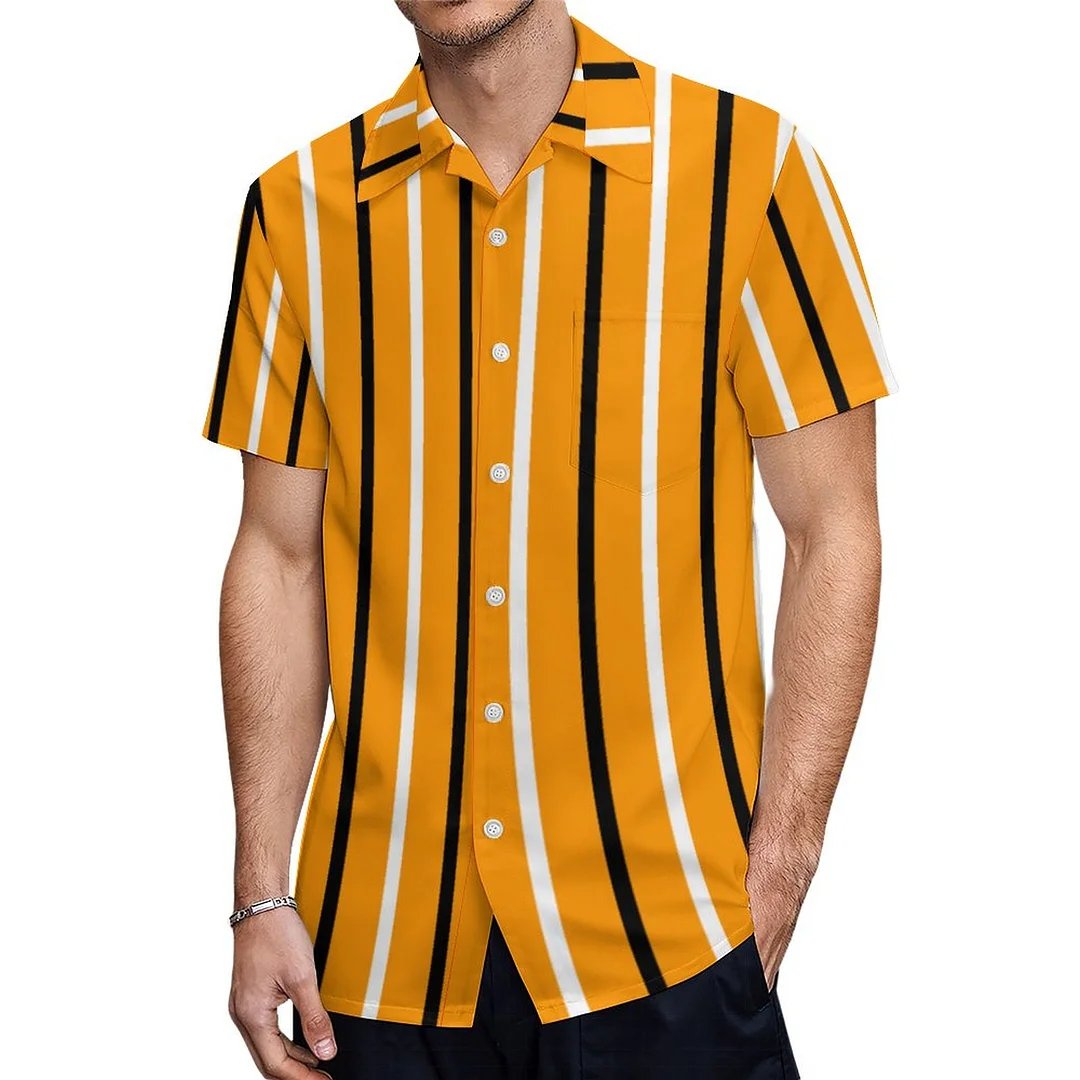 Short Sleeve Fall Colors Orange Stripes Hawaiian Shirt Mens Button Down Plus Size Tropical Hawaii Beach Shirts