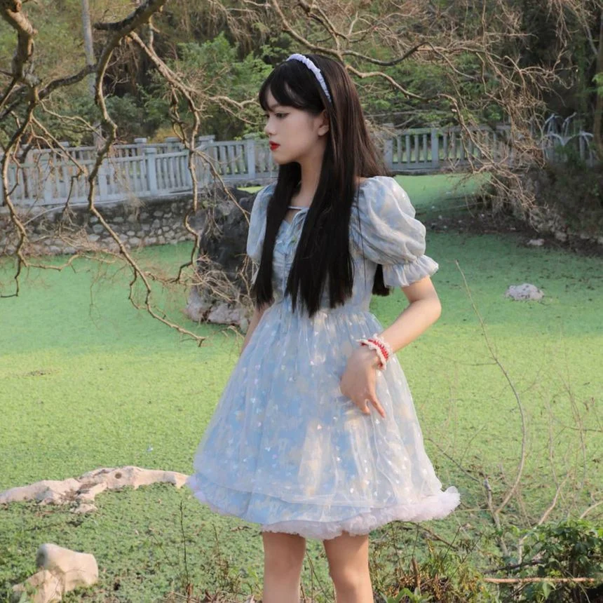 Puff-Sleeve Tie-Front Print Mini Tutu Dress / Mini Tutu Skirt YP2079