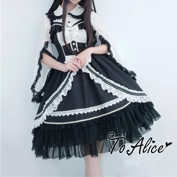 Black/White Elegant Lace Suspender Dress SP1710729