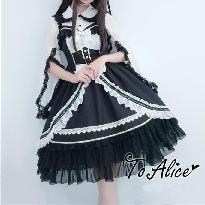 Black/White Elegant Lace Suspender Dress SP1710729