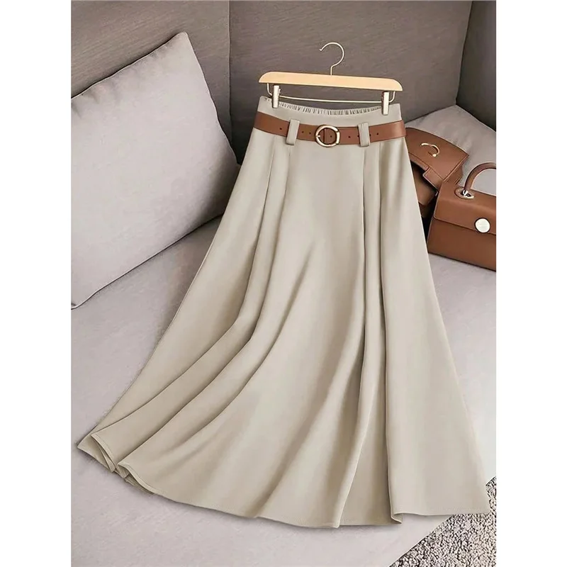 Athvotar Athvotar Women's Spring And Autumn Solid Color Casual Bvy Skirt With Belt