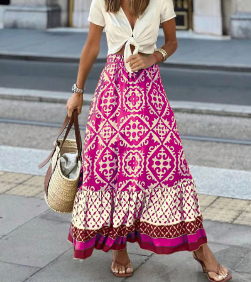 Rotimia Bohemia Pattern Contrast Skirt