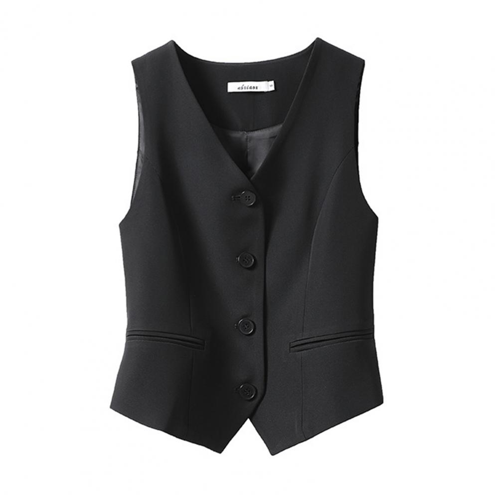 Slimhernow Women Fashion Front Button Fitted Waistcoat Vintage Sleeveless Pockets Female Outerwear Chic Vest Tops