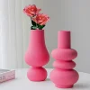 Hot Pink Ceramic Vase, Colorful Ceramic Vase, Modern Dried Flower Vases, Pink Round Vase for Centerpieces Wedding Dinner Table Party Office, Housewarming Gift