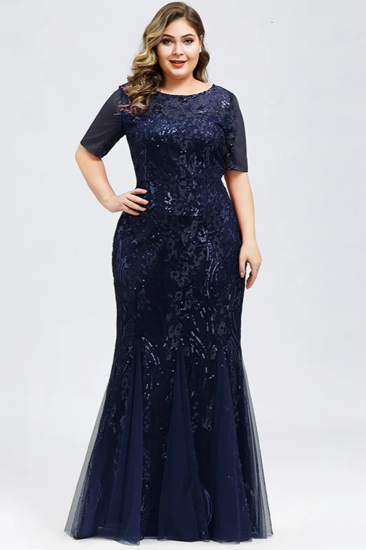 Elegant Short Sleeve Sequins Mermaid Plus Size Evening Prom Dress Online