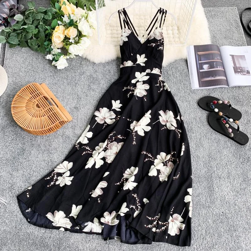 Fitaylor Women Floral Print Long Dress New Summer Sexy V-neck Backless Dresses Female Elegant Bohemian Party Maxi Dress Vestido