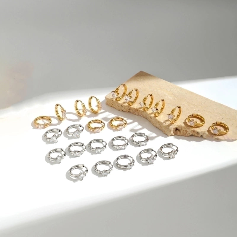 1 Pair French Style Minimalist Korean Style Pentagram Geometric Heart Shape Plating Inlay 304 Stainless Steel Zircon Earrings