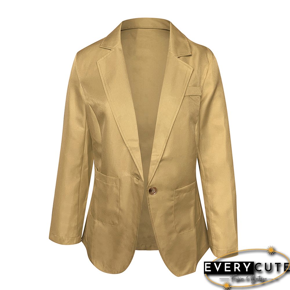 Khaki Single Button Slim Fit Blazer