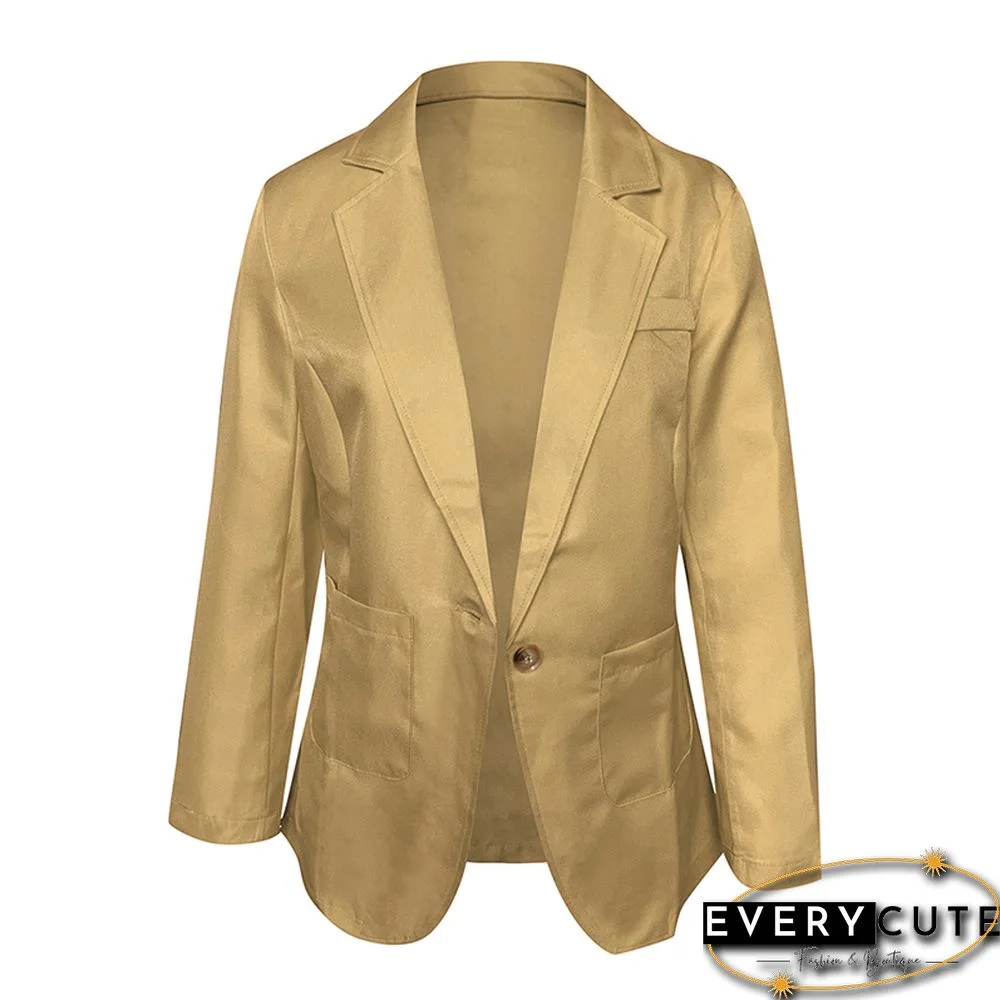 Khaki Single Button Slim Fit Blazer