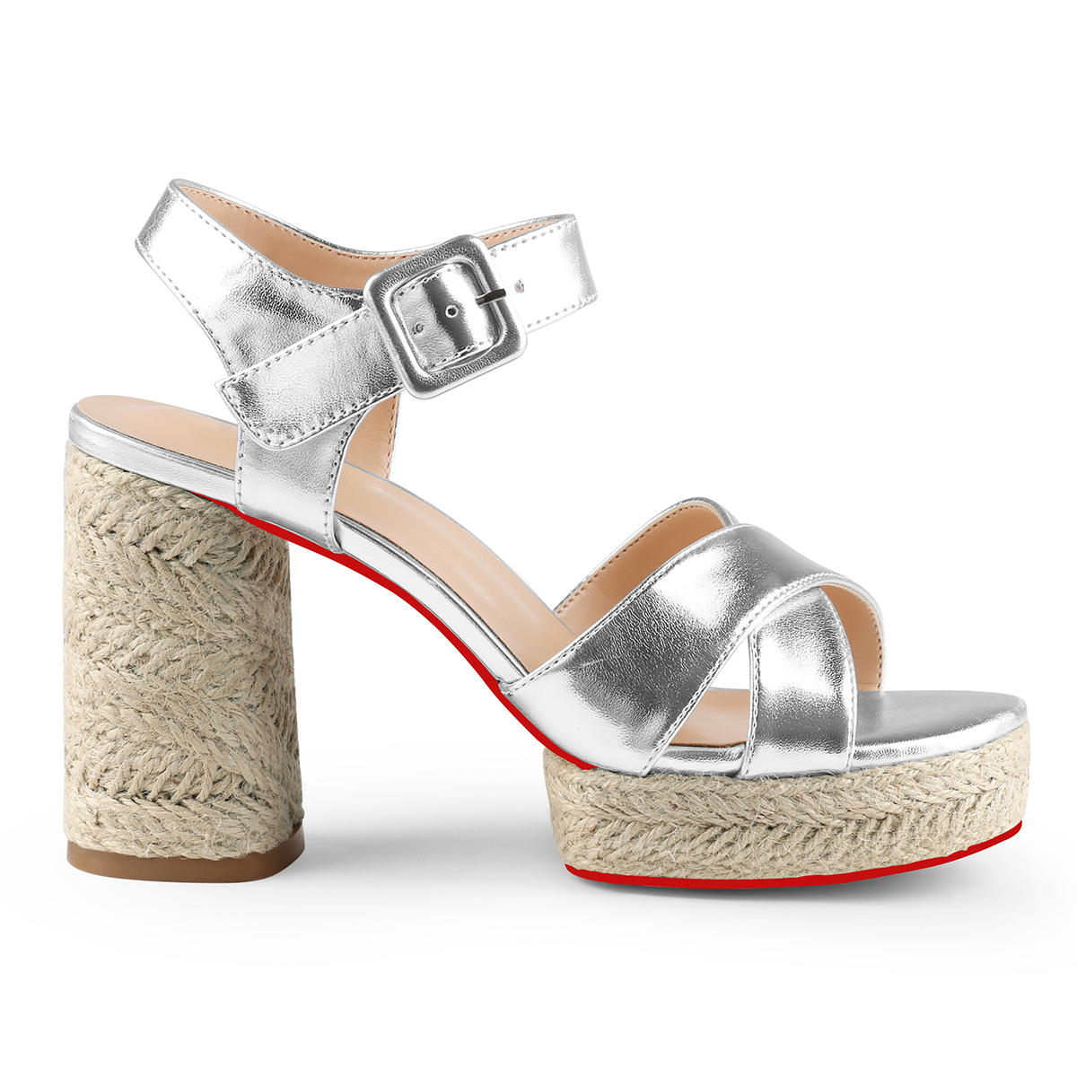 95mm Espadrille Platform High Heels for Women Ankle Strap Chunky Red Bottom Sandals-MERUMOTE