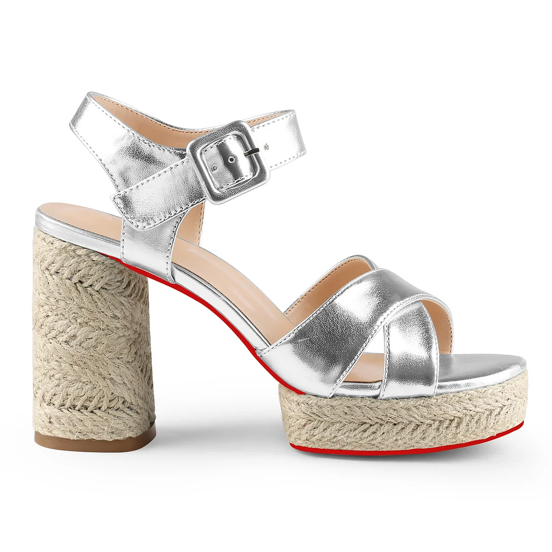 95mm Espadrille Platform High Heels for Women Ankle Strap Chunky Red Bottom Sandals-MERUMOTE