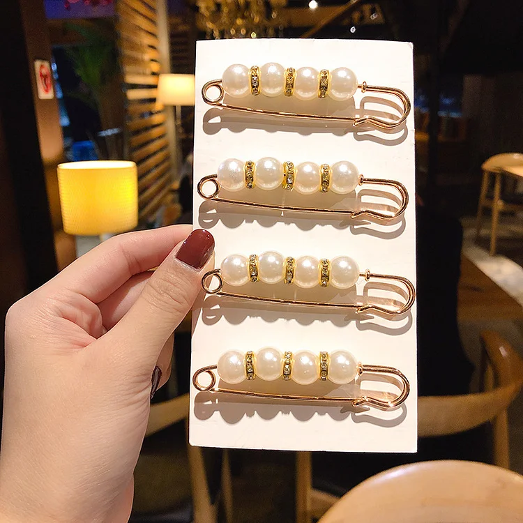 Spilla Elegante a Spillo con Perle Artificiali e Strass Fantasia