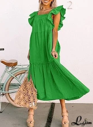 Square Collar Off-the-Shoulder Pleated Dress for Women