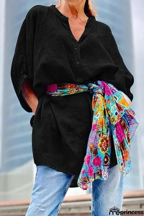 Cotton V Neck Casual Blouses