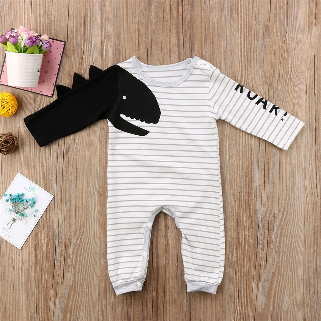 2018 Brand New Newborn Toddler Infant Baby Boy Girl Long Sleeve Dinosaur Romper Jumpsuit Striped Outfits Set Boy Cool Clothes