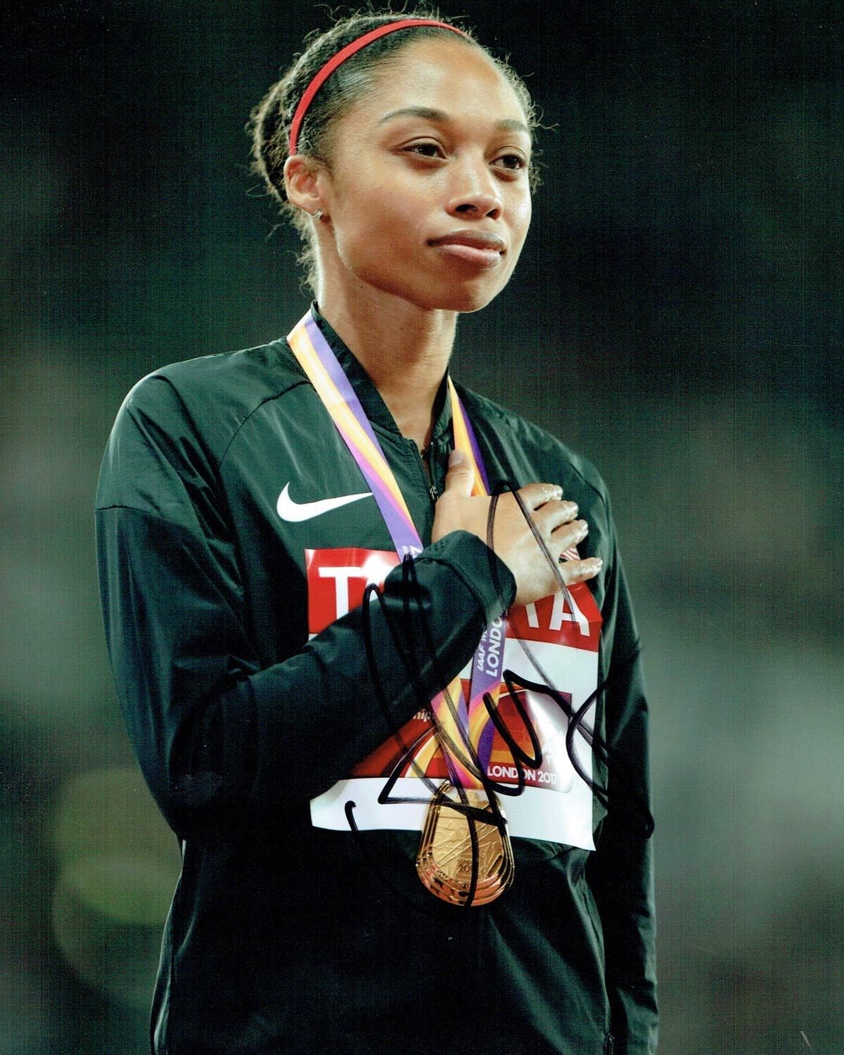 Allyson FELIX Autograph 10x8 Signed Photo Poster painting C AFTAL COA USA Athlete Gold Medal