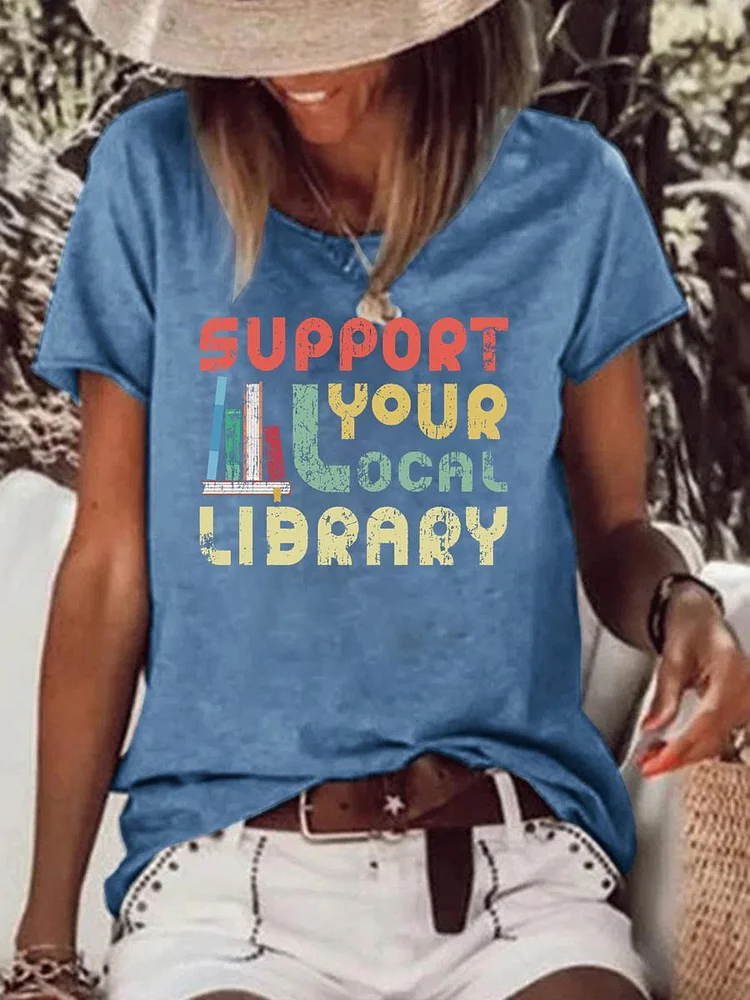 Support Your Local Library Raw Hem Tee