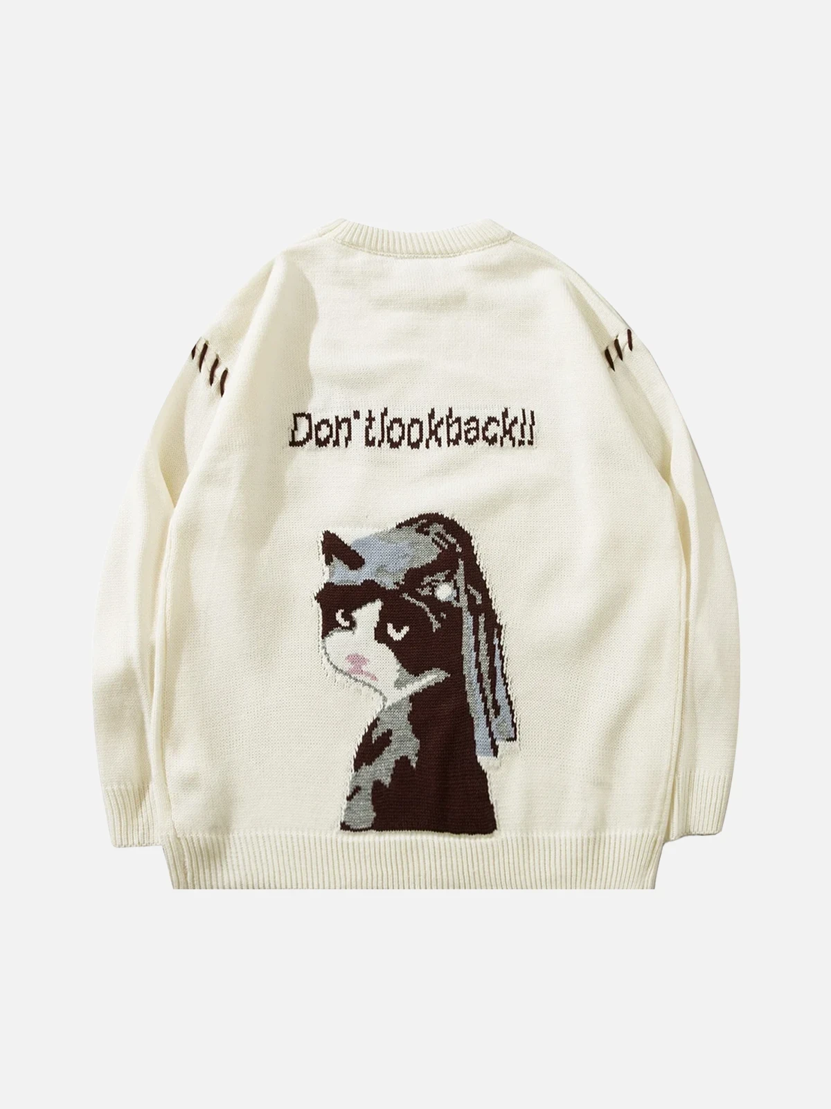 Apricot Cute Cat with Pearl Earring Knit Sweater Back