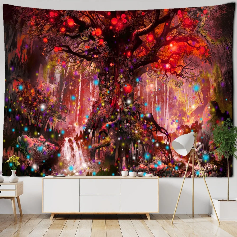 Lantern Tree Of Life Tapestry Wall Hanging Psychedelic Witchcraft Mystery Tapiz Hippie Good Luck Background Cloth Home Decor