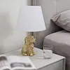 Dog Lamp with White Linen Shade Cute Room Decor White Dog Table Lamp 17.7inch for Living Room Unique Aesthetic Home Room Decor