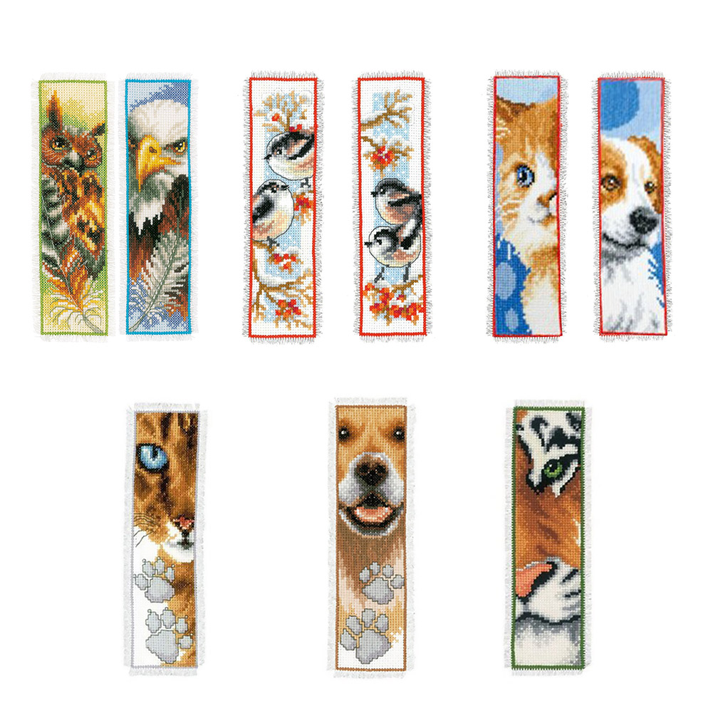 2pcs Counted Cross Stitch Animal 2-Strand 14CT Embroidery Tassel Bookmarks