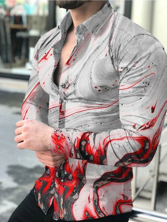 Men's Casual Printed Long-Sleeved Shirt