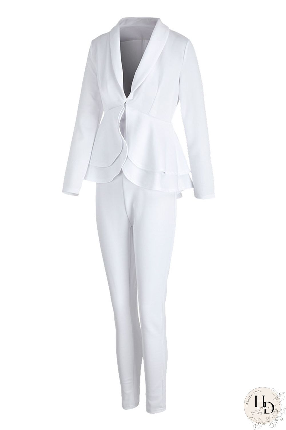 Black Casual Two Piece Suits Patchwork ruffle Solid pencil Long Sleeve