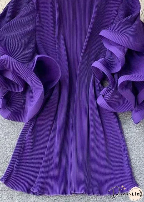 Loose Purple O-Neck Patchwork Chiffon Mini Dresses Butterfly Sleeve