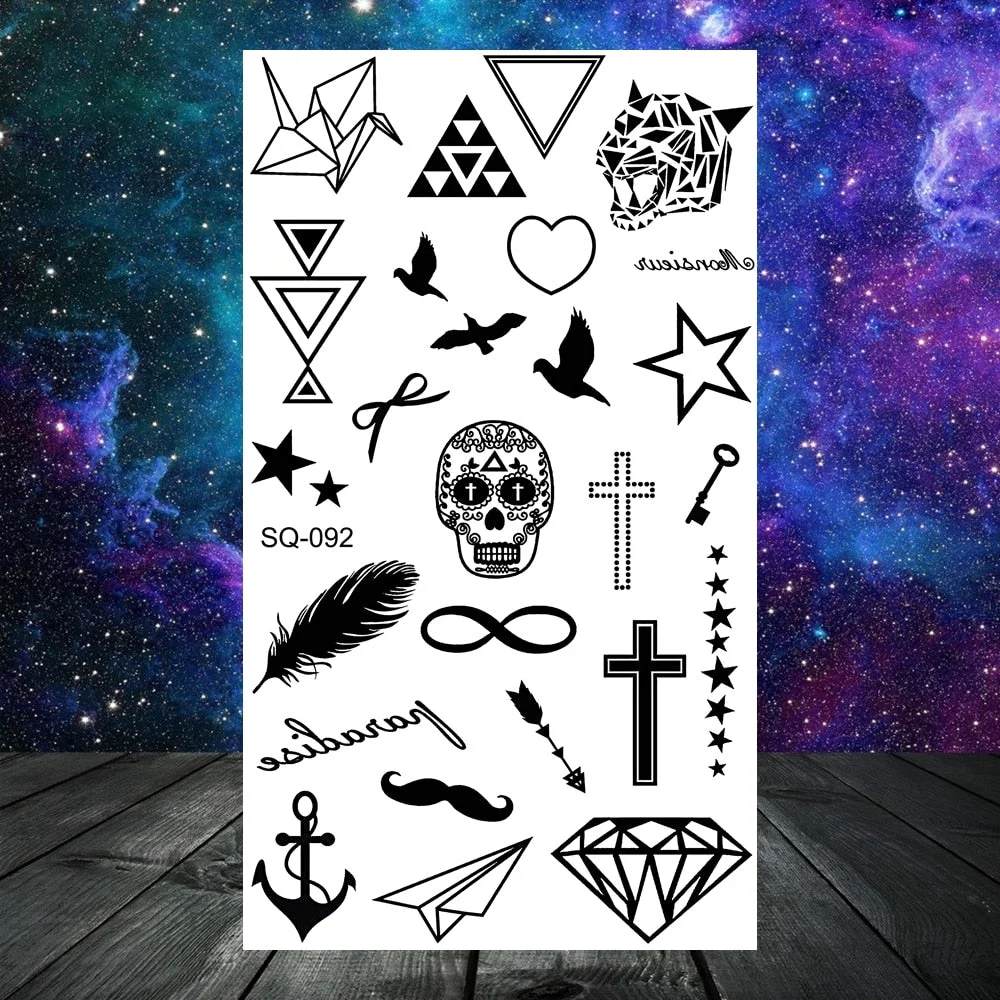 Small Skull Henna Feather Arrow Temporary Tattoos For Women Adult Kids Cross Scorpion Anchor Fake Tattoo Neck Arm Finger Tatoos