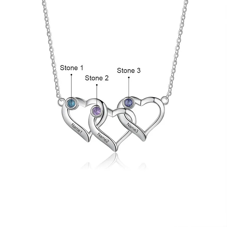 Personalized Heart Birthstone Necklace – Custom Names For Mom, Daughter, Women, Gift With Birthstones