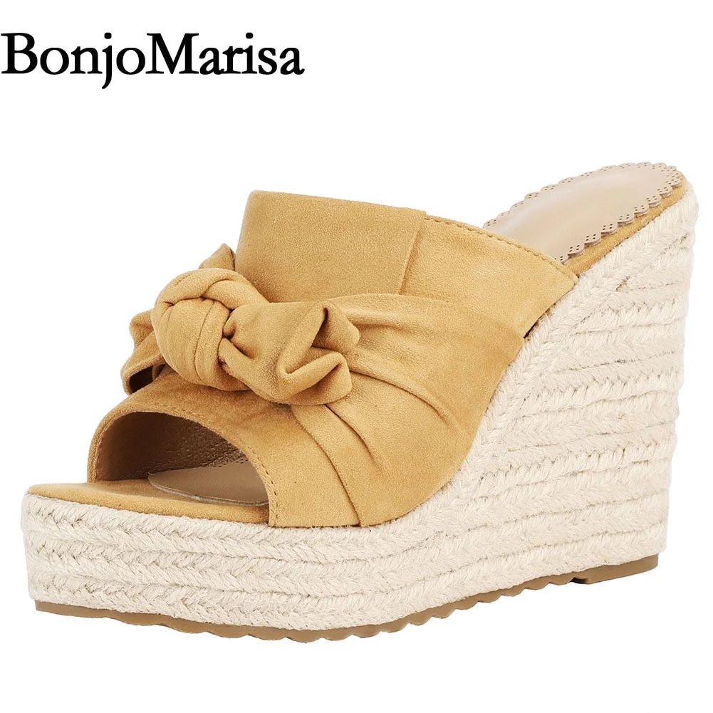Sweet Butterfly Knot Slip On Sandals Fashion Summer Espadrille Wedge Heeled Shoes Woman Open Toe Platform Party Casual Sandals