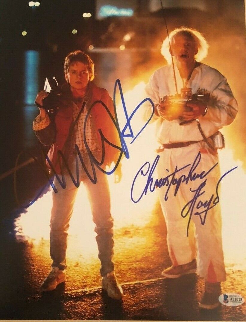 MICHAEL J FOX CHRISTOPHER LLOYD SIGNED AUTOGRAPHED 11x14 Photo Poster painting BTTF COA