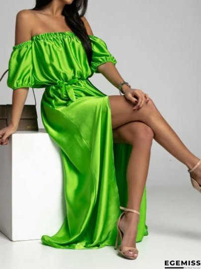 Women's Dresses One-Shoulder Short Sleeve Slit Dress | EGEMISS