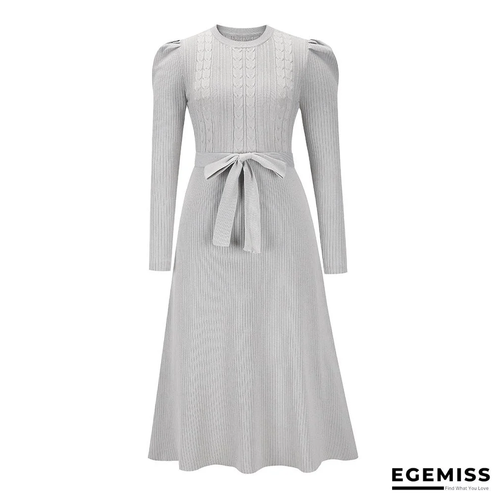 Bubble Long Sleeve Knitted Skirt Medium Long Wool Dress Black Dresses | EGEMISS