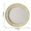 10 Pack | 7" Gold Lace Rim Ivory Plastic Dessert Appetizer Plates, Disposable Salad Plates