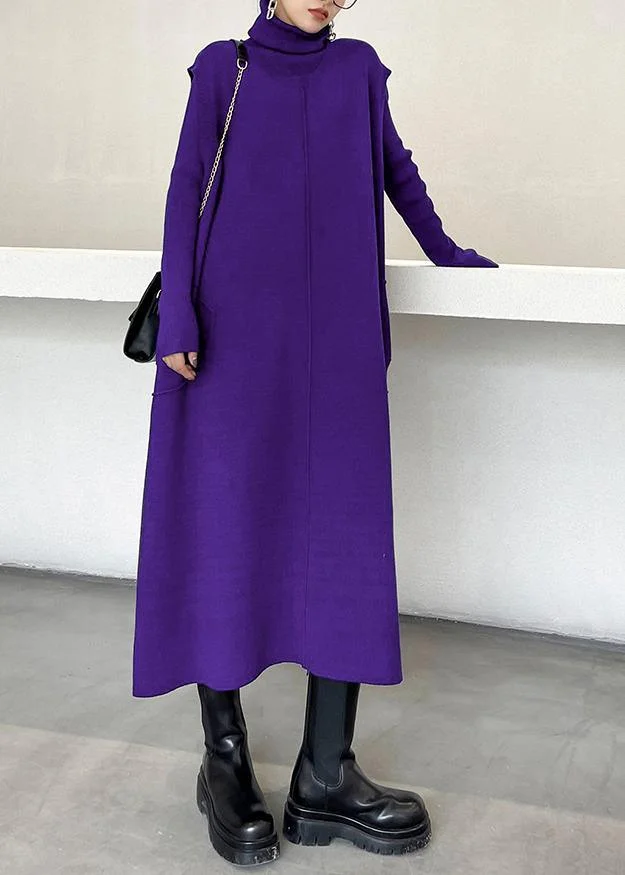 Chunky High Neck Sweater Spring Outfits Refashion Purple Big Knit Dresses