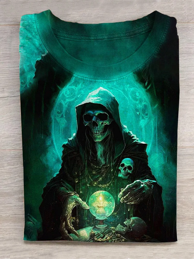 Unisex Halloween Grim Reaper Print Casual T-Shirt