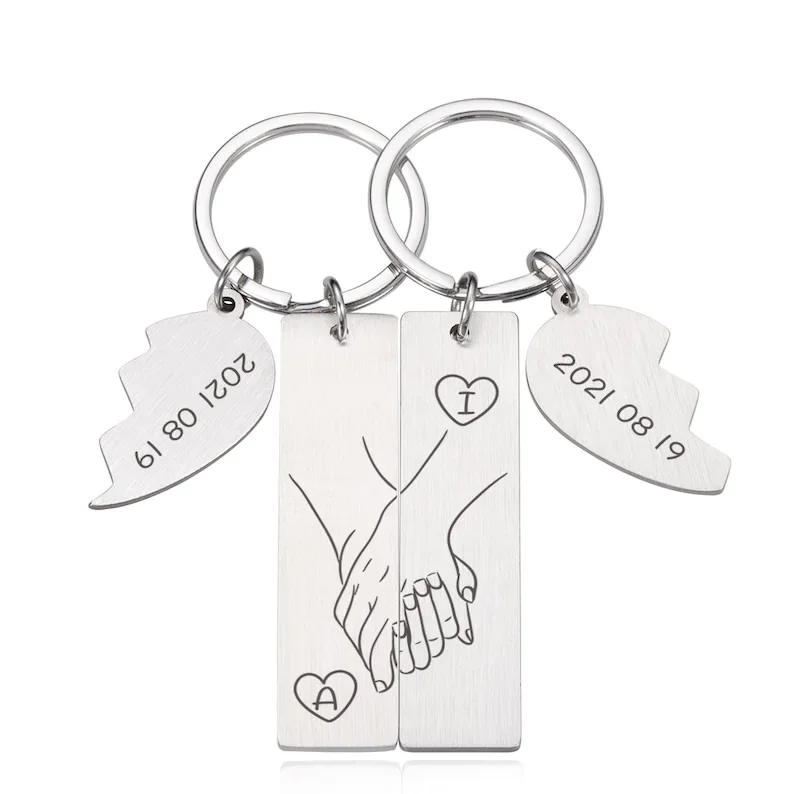 To My Man/My Love Keychain Hand in Hand Couple Keychain Set Personalised Date Initial Heart Matching Keyring Couple Gifts-Jessemade AU