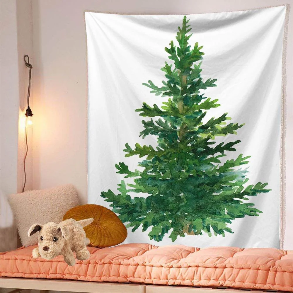 Christmas Green Tree Tapestry Home Wall Hanging Cloth Festival Elk Background Cloth Xmas Home Decoration Bedspread Wall Carpet